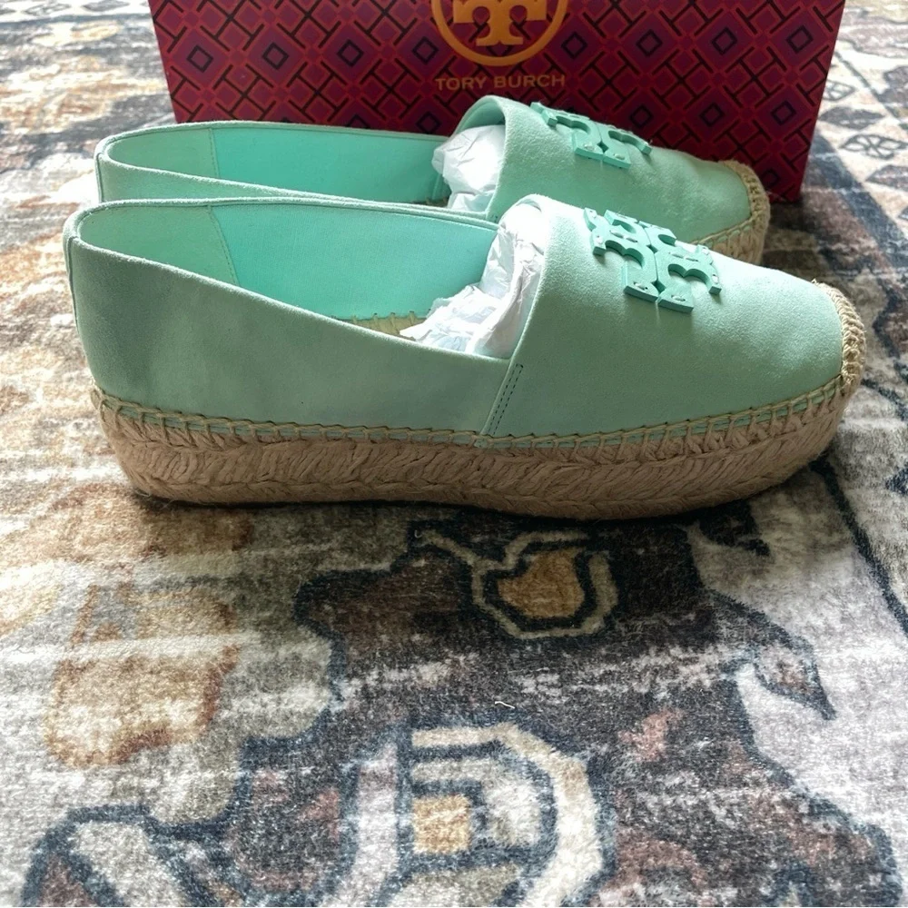 Tory Burch‎ Everly Platform Soft Aqua Royal Suede Espadrilles
